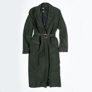 size S Zara Billiard Green Belted Wool Blend Coat Buckle Jacket
